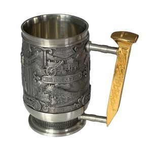 Franklin Mint National Railroad Museum Pewter Tankard "The Last Spike" 1988 3D